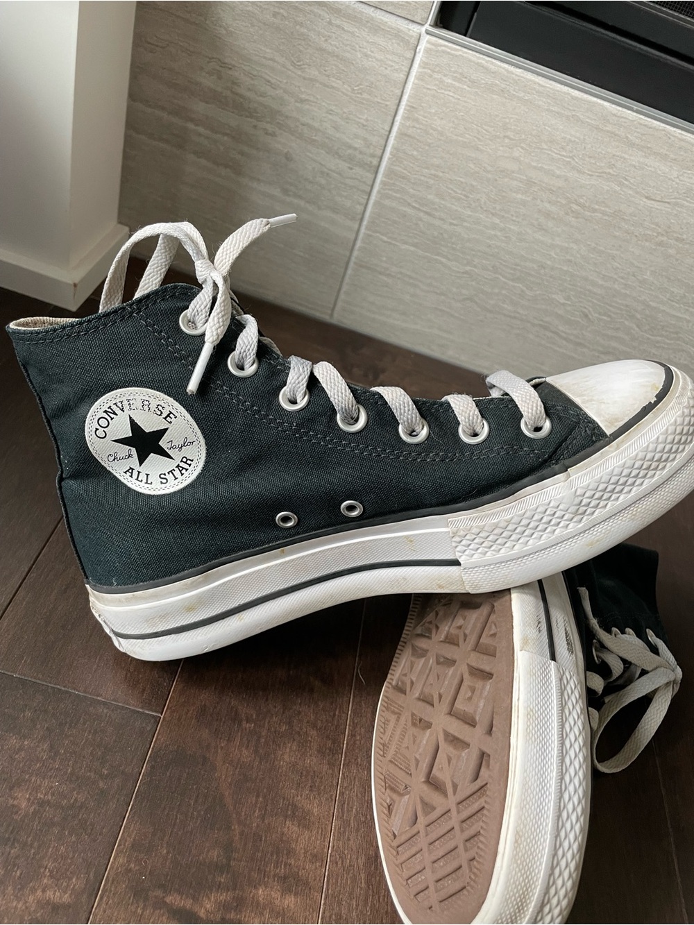 Converse All Star Platform High Top Sneakers Black & White Women’s Size 8 - Picture 4 of 9